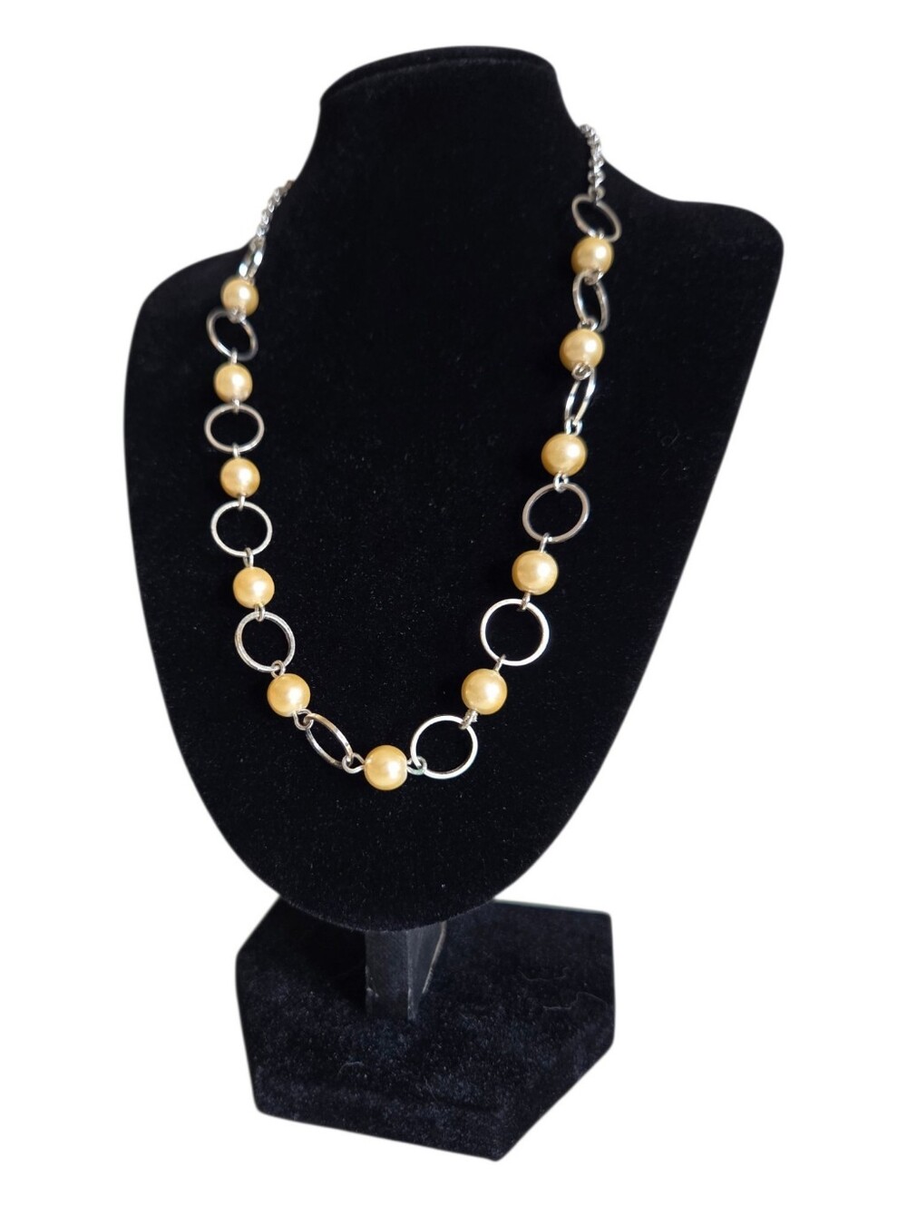 vintage silver tone champagne gold faux pearl open circle collar necklace